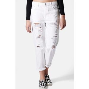 NWT Topshop Hayden Distressed White BF Jeans